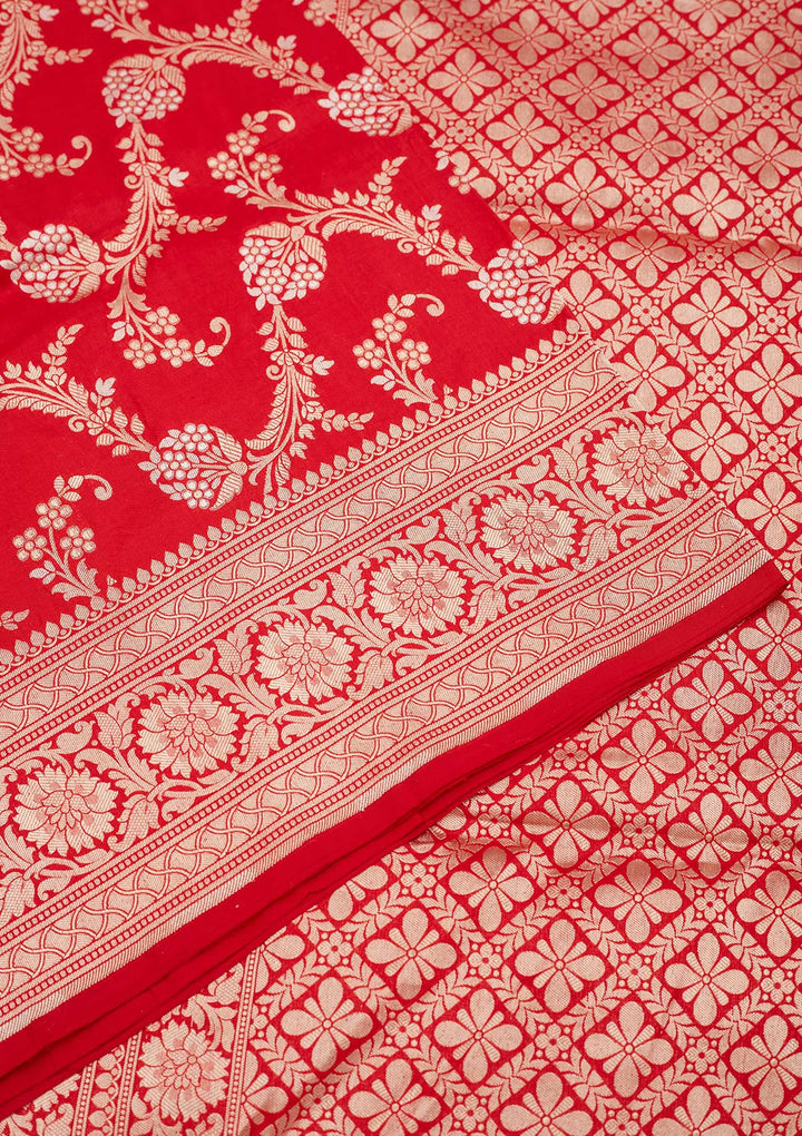 Red Silk Jaal Zariwork Saree With Matching Blouse Piece