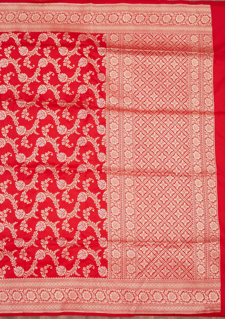 Red Silk Jaal Zariwork Saree With Matching Blouse Piece