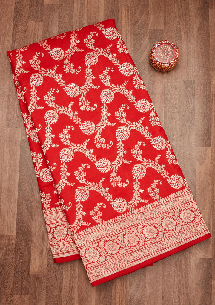 Red Silk Jaal Zariwork Saree With Matching Blouse Piece