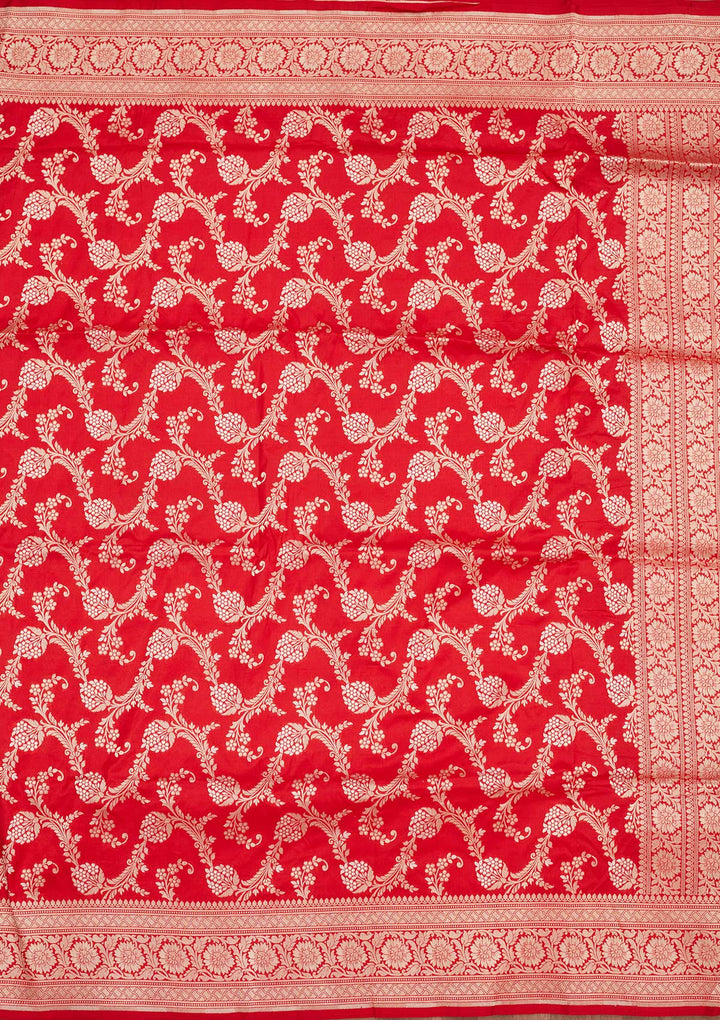 Red Silk Jaal Zariwork Saree With Matching Blouse Piece