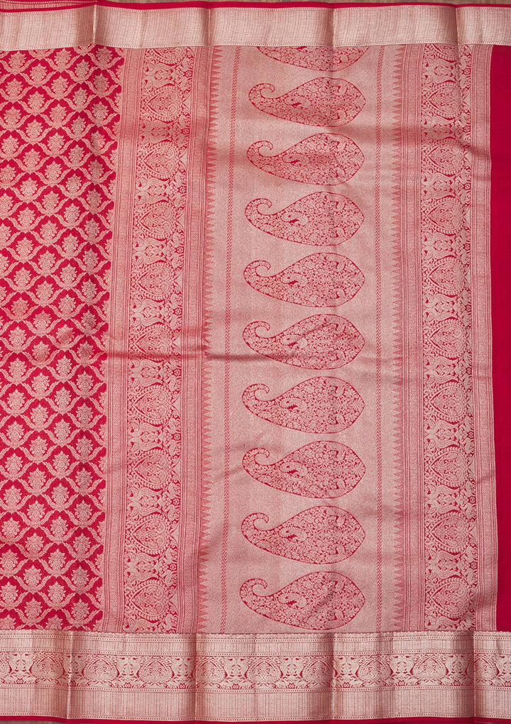 Red Pure Silk Jaal Zariwork Saree With Matching Blouse Piece