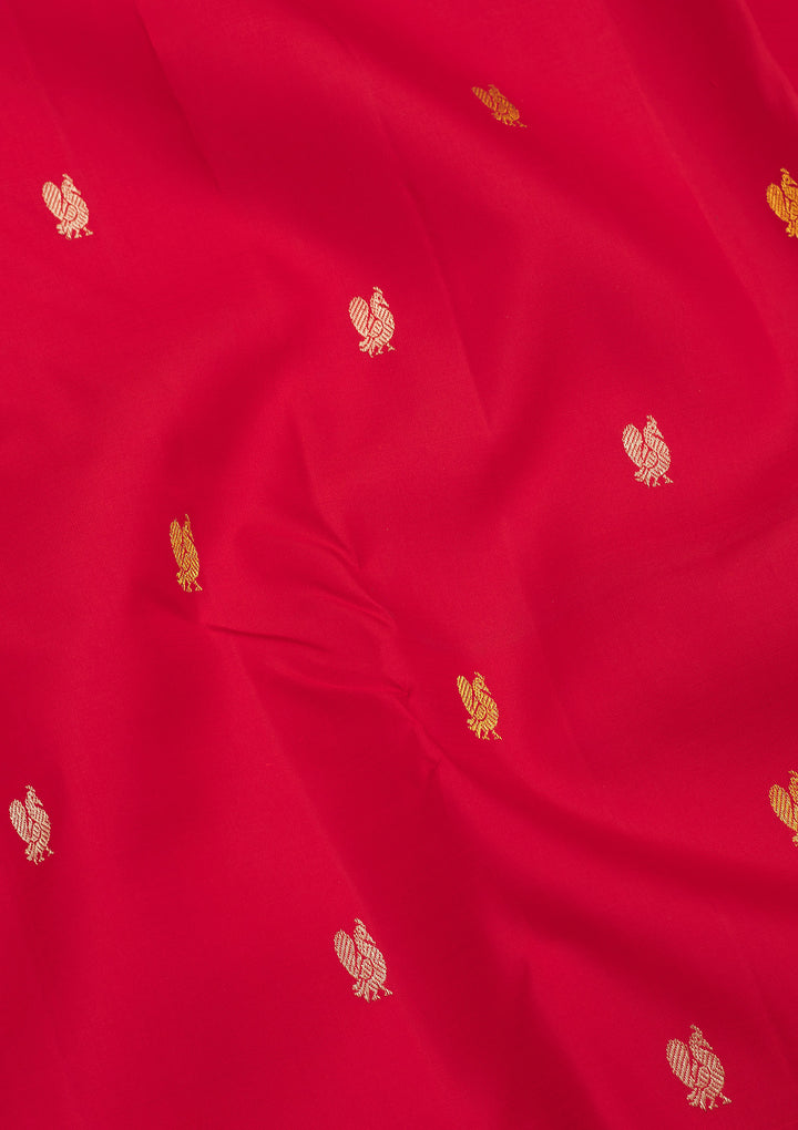 Red Silk Buti Gold Zariwork Saree With Matching Blouse Piece