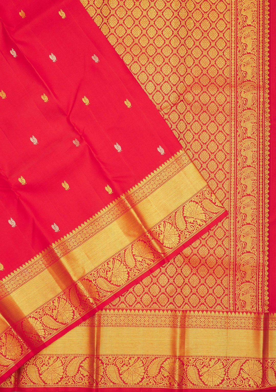 Red Silk Buti Gold Zariwork Saree With Matching Blouse Piece