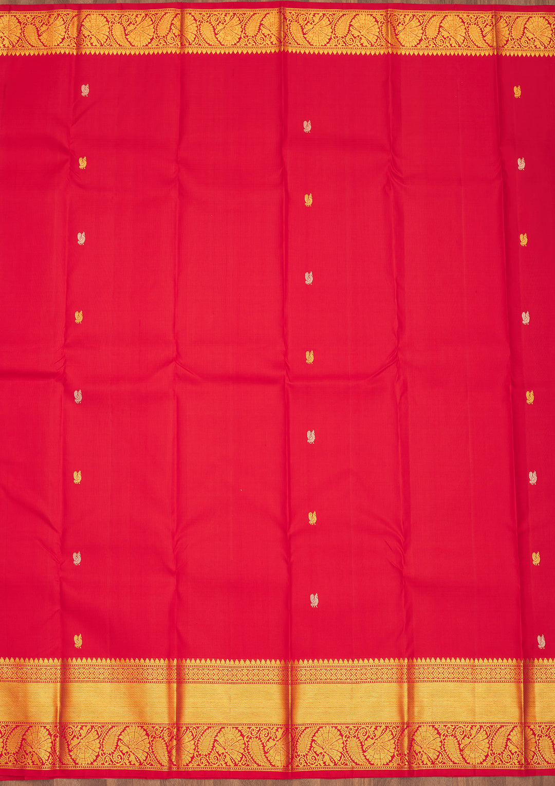 Red Silk Buti Gold Zariwork Saree With Matching Blouse Piece