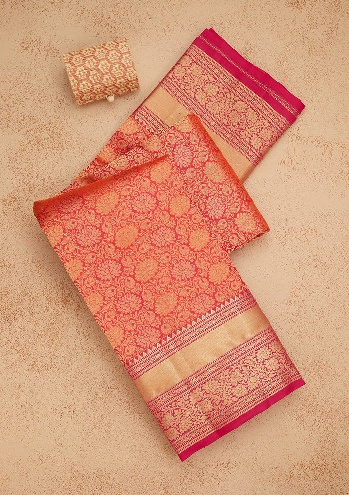 Red Silk Jaal Gold Zariwork Saree With Matching Blouse Piece