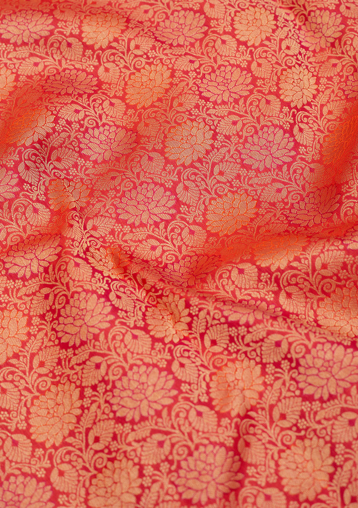 Red Silk Jaal Gold Zariwork Saree With Matching Blouse Piece