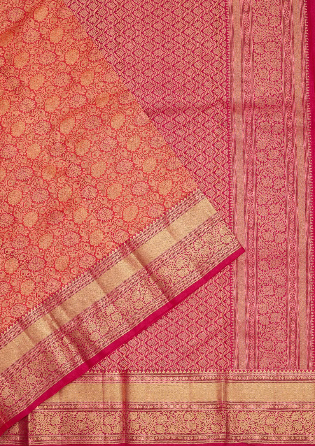 Red Silk Jaal Gold Zariwork Saree With Matching Blouse Piece