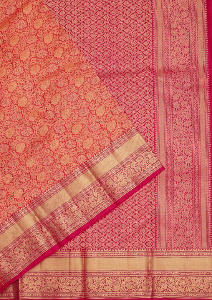 Red Silk Jaal Gold Zariwork Saree With Matching Blouse Piece