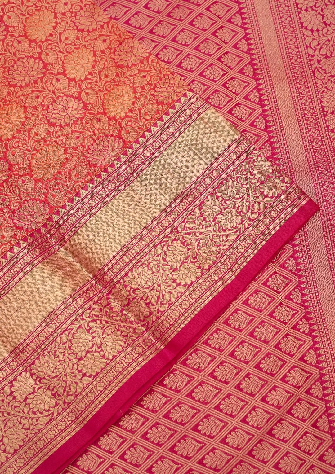 Red Silk Jaal Gold Zariwork Saree With Matching Blouse Piece