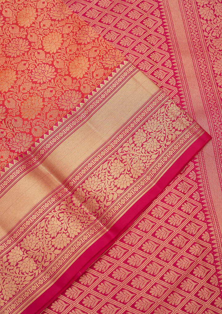 Red Silk Jaal Gold Zariwork Saree With Matching Blouse Piece