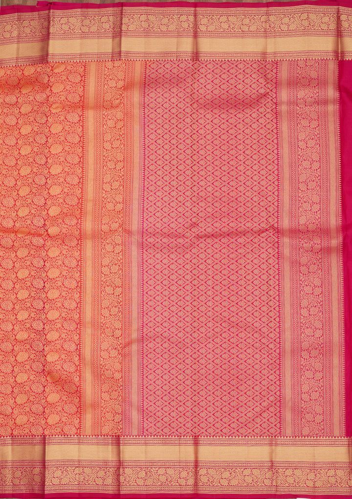 Red Silk Jaal Gold Zariwork Saree With Matching Blouse Piece