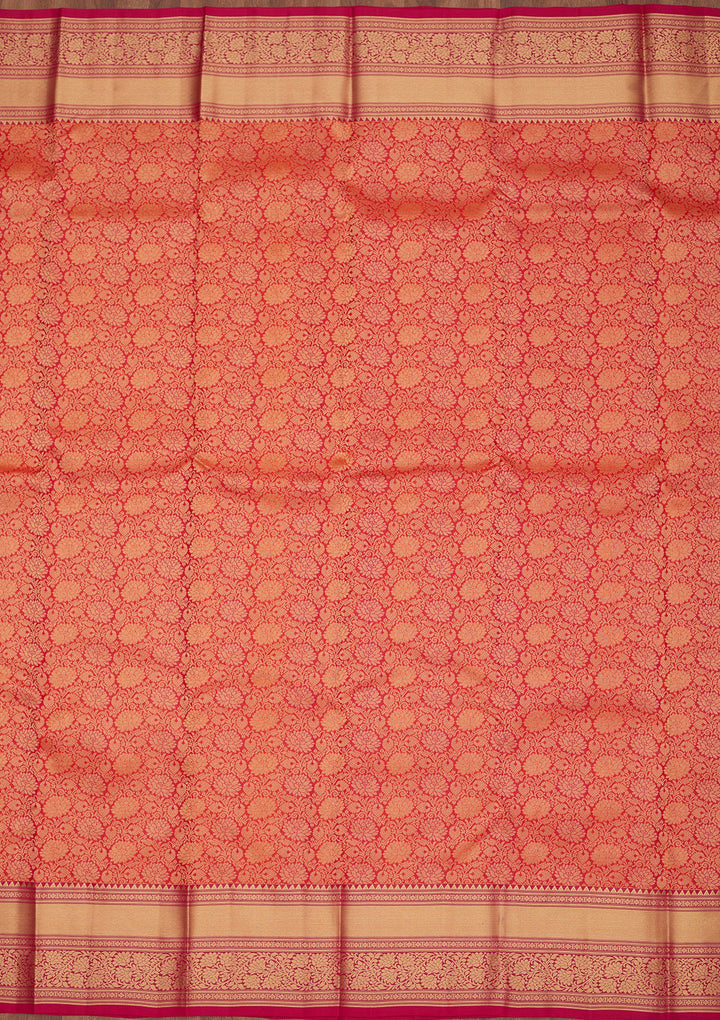 Red Silk Jaal Gold Zariwork Saree With Matching Blouse Piece