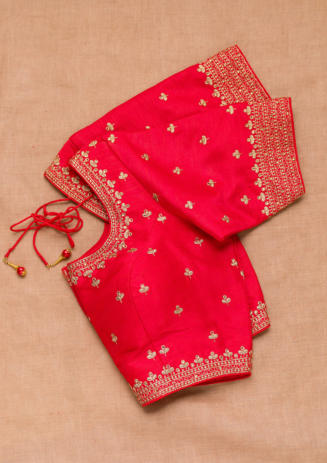 Red Zariwork Raw Silk Blouse