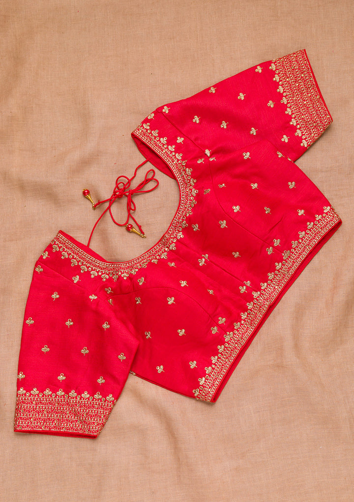 Red Zariwork Raw Silk Blouse