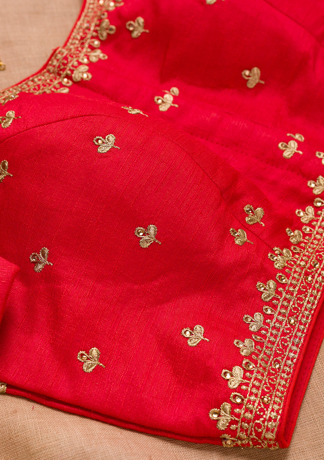 Red Zariwork Raw Silk Blouse