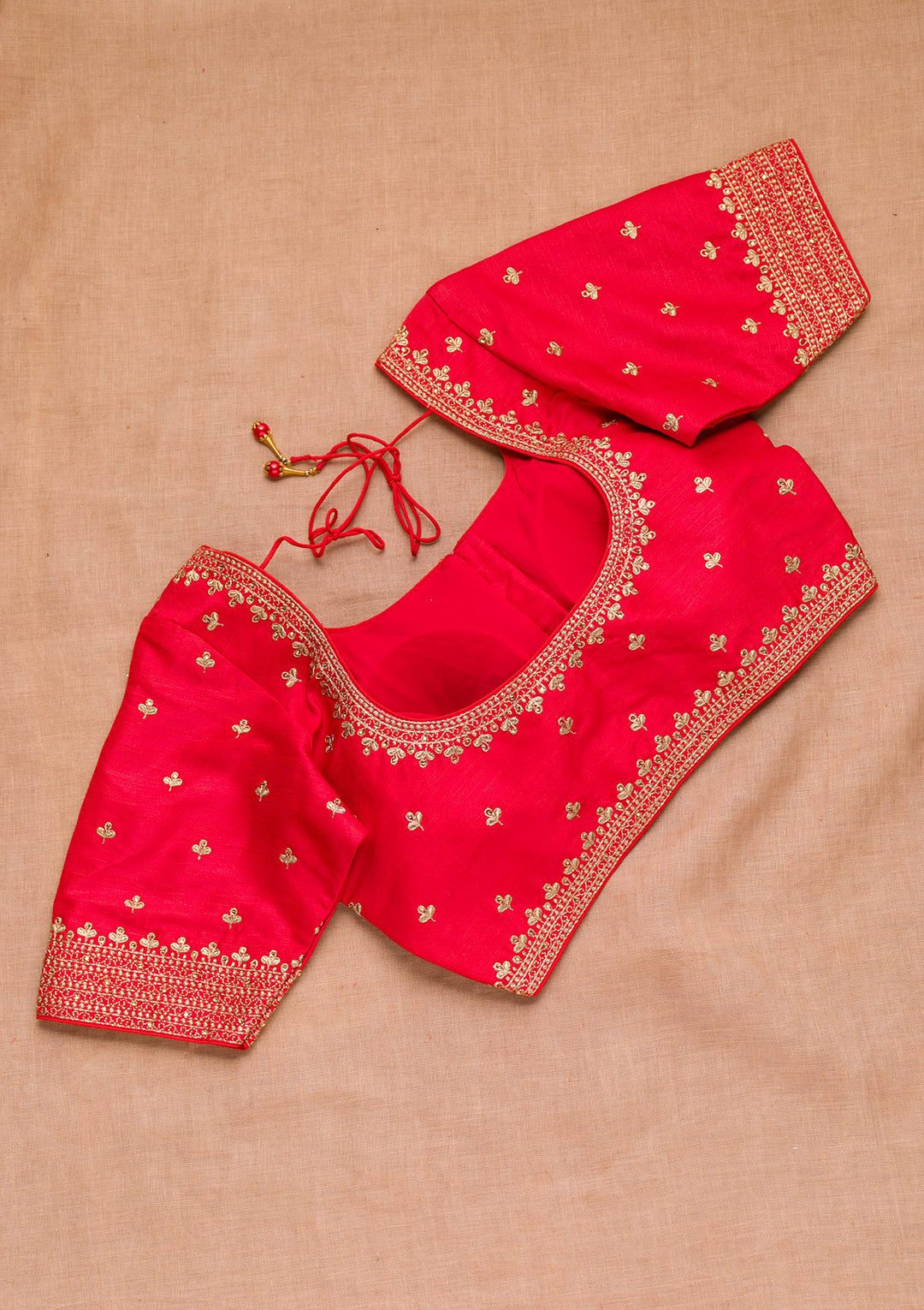 Red Zariwork Raw Silk Blouse