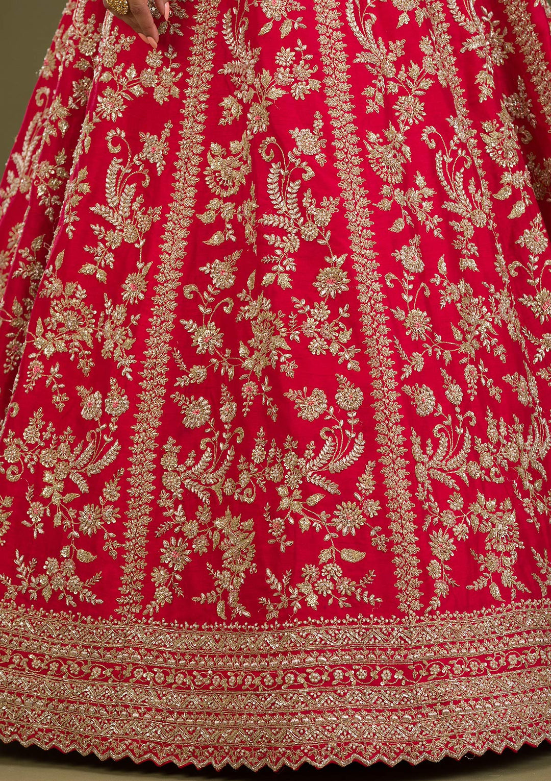 Red Zariwork Raw Silk Readymade Lehenga
