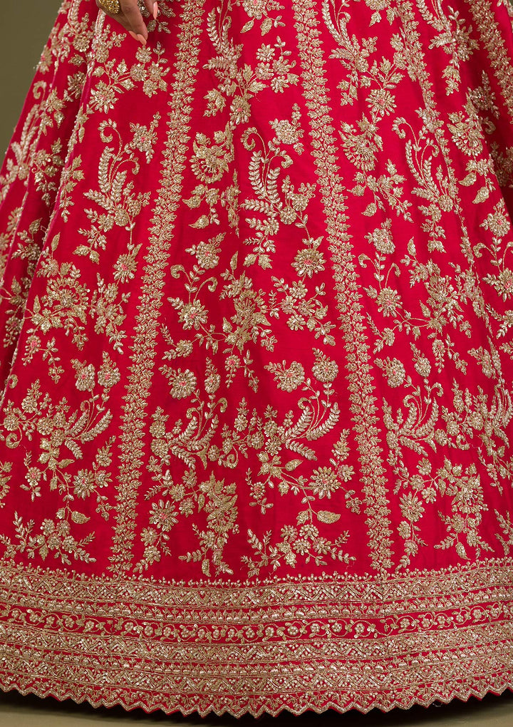 Red Zariwork Raw Silk Readymade Lehenga