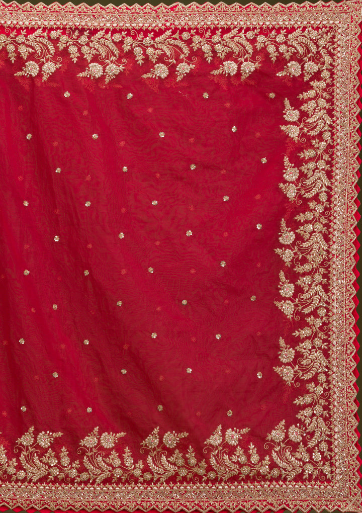 Red Zariwork Raw Silk Readymade Lehenga