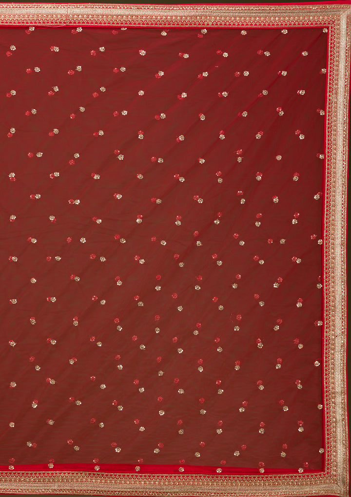 Red Zariwork Raw Silk Readymade Lehenga