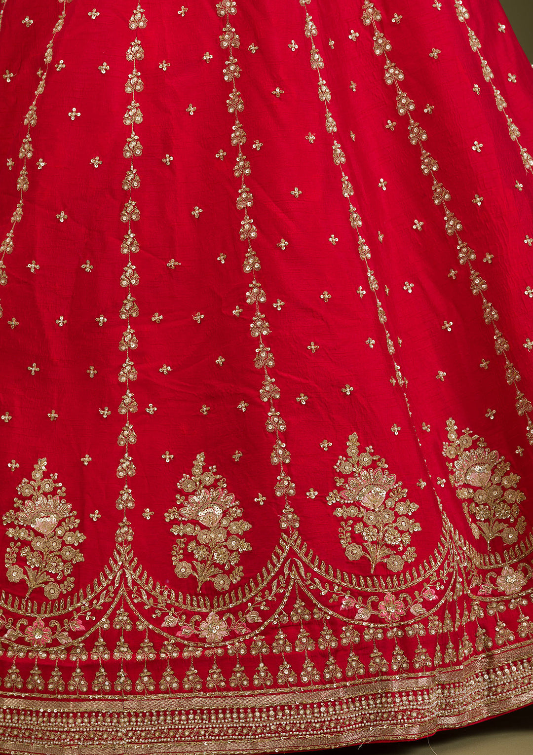 Red Zariwork Raw Silk Readymade Lehenga