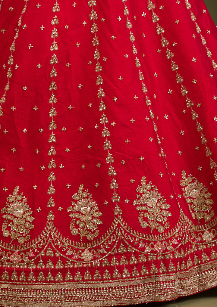 Red Zariwork Raw Silk Readymade Lehenga
