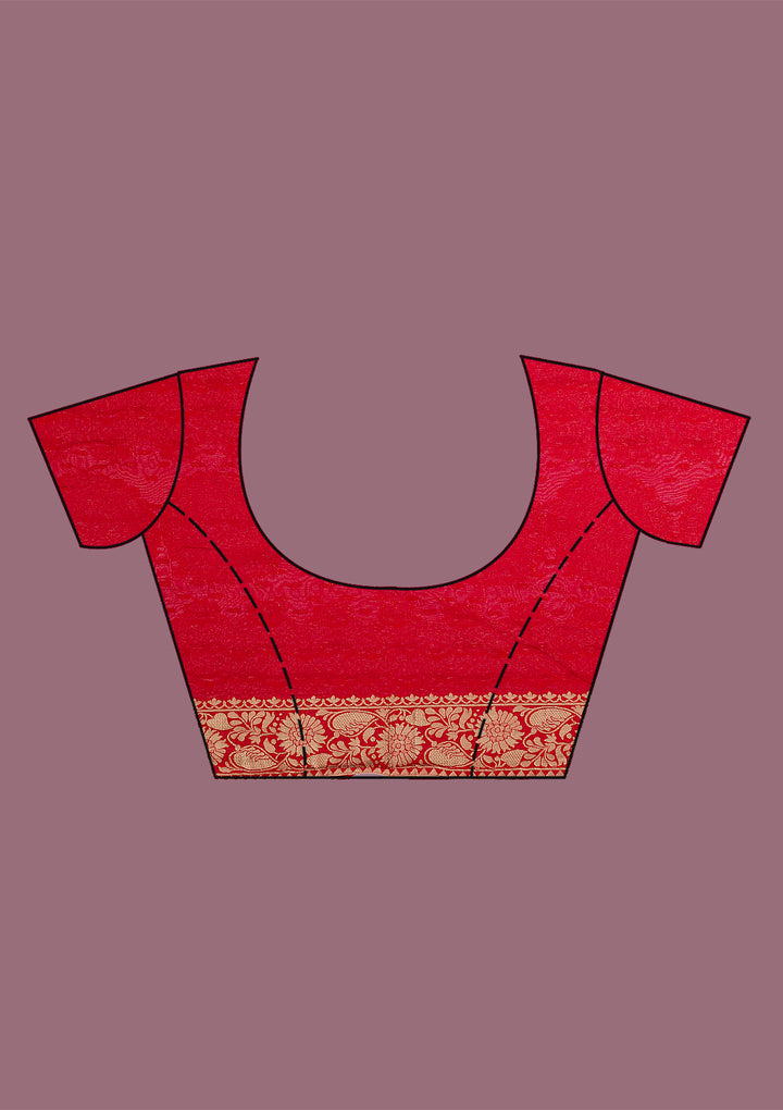 Red Silk Checks Gold Zariwork Saree With Matching Blouse Piece