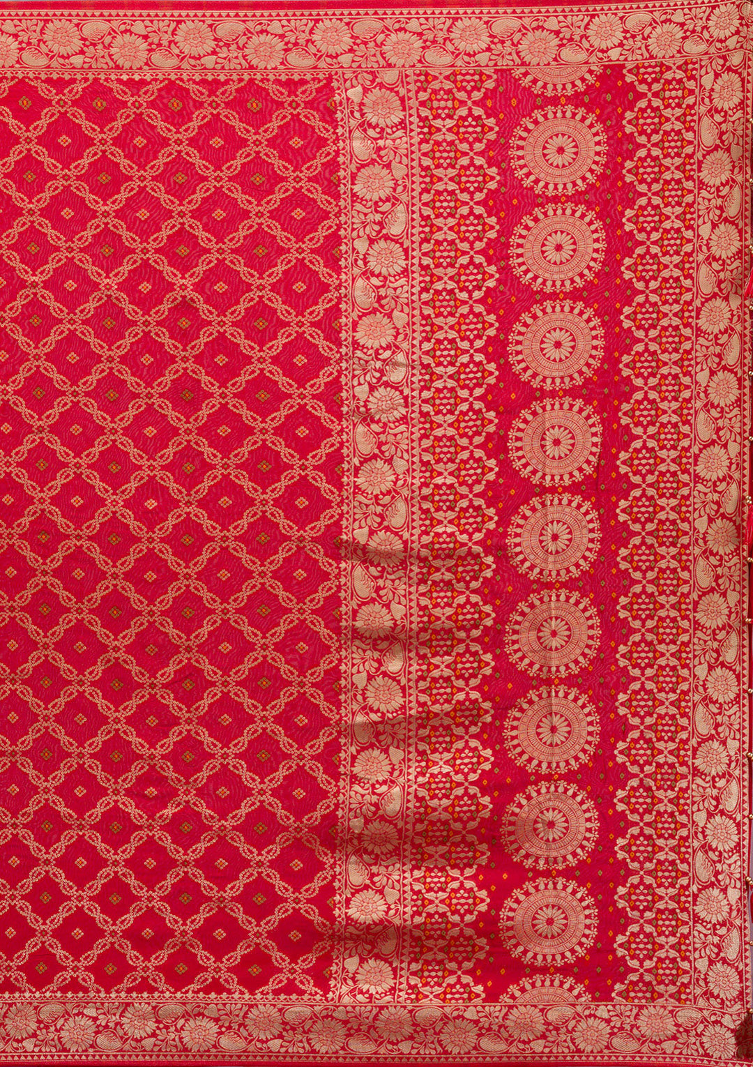 Red Silk Checks Gold Zariwork Saree With Matching Blouse Piece