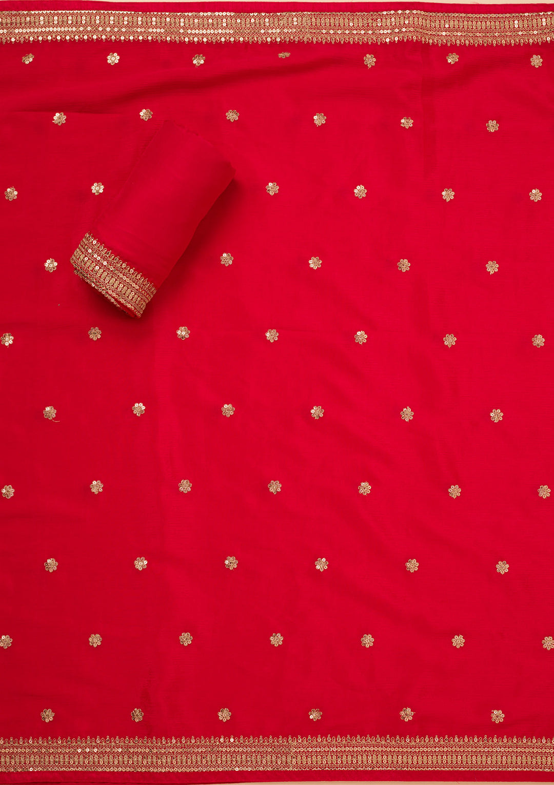 Koskii Tissue Red Salwar Suit – Unstitched with Luxurious Zariwork