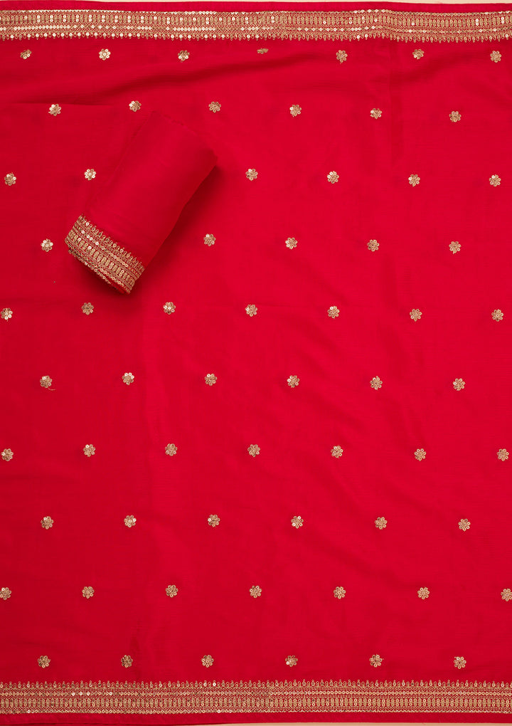 Koskii Tissue Red Salwar Suit – Unstitched with Luxurious Zariwork