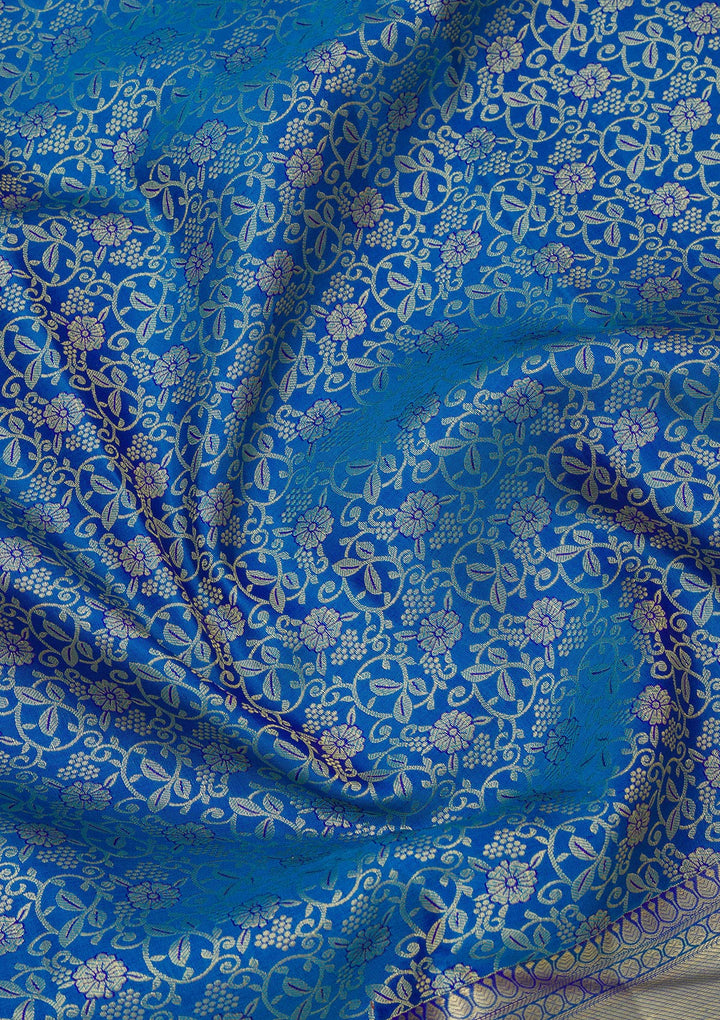 Royal Blue Silk Jaal Gold Zariwork Saree With Matching Blouse Piece