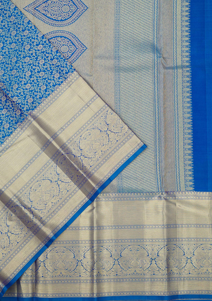 Royal Blue Silk Jaal Gold Zariwork Saree With Matching Blouse Piece