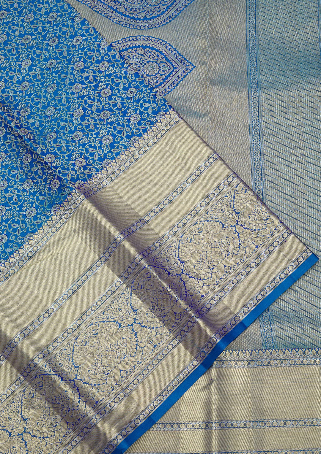 Royal Blue Silk Jaal Gold Zariwork Saree With Matching Blouse Piece