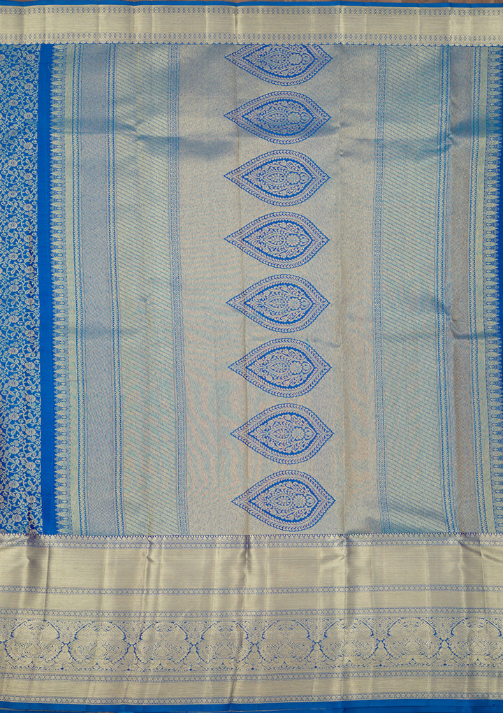Royal Blue Silk Jaal Gold Zariwork Saree With Matching Blouse Piece