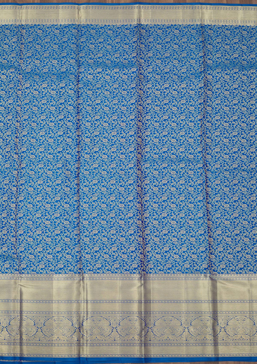 Royal Blue Silk Jaal Gold Zariwork Saree With Matching Blouse Piece
