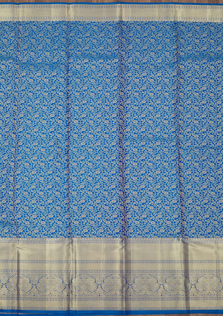 Royal Blue Silk Jaal Gold Zariwork Saree With Matching Blouse Piece