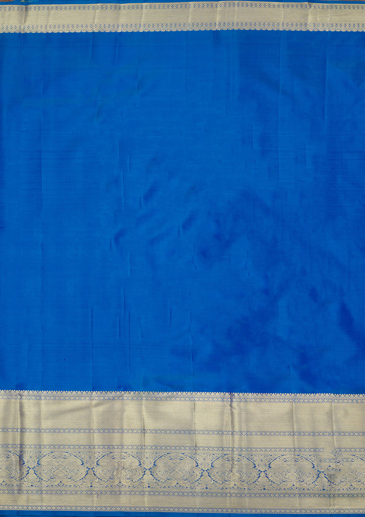 Royal Blue Silk Jaal Gold Zariwork Saree With Matching Blouse Piece