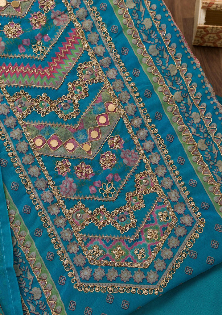 Royal Blue Printed Chanderi Unstitched Salwar Suit