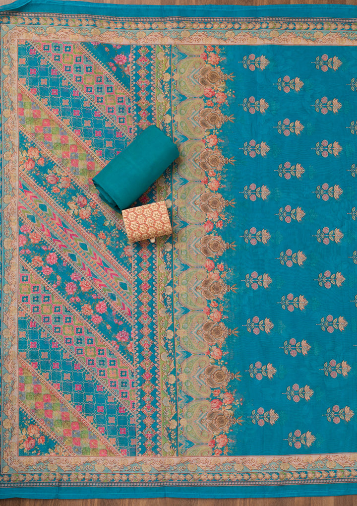 Royal Blue Printed Chanderi Unstitched Salwar Suit