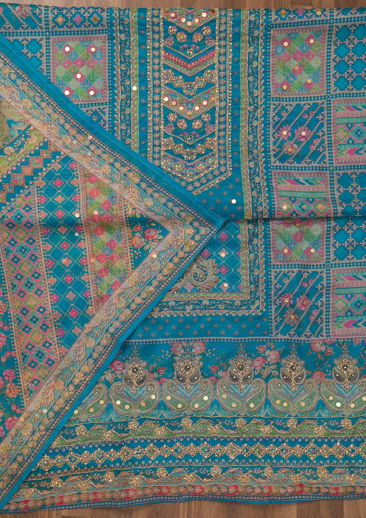 Royal Blue Printed Chanderi Unstitched Salwar Suit