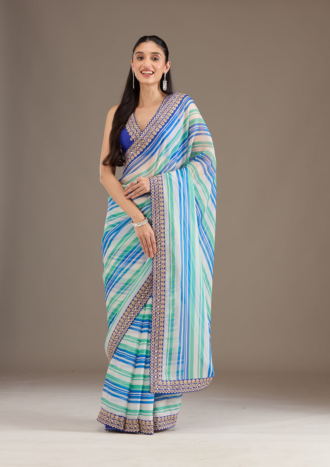 Royal Blue Sequins Tissue Saree