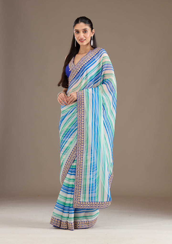 Royal Blue Sequins Tissue Saree