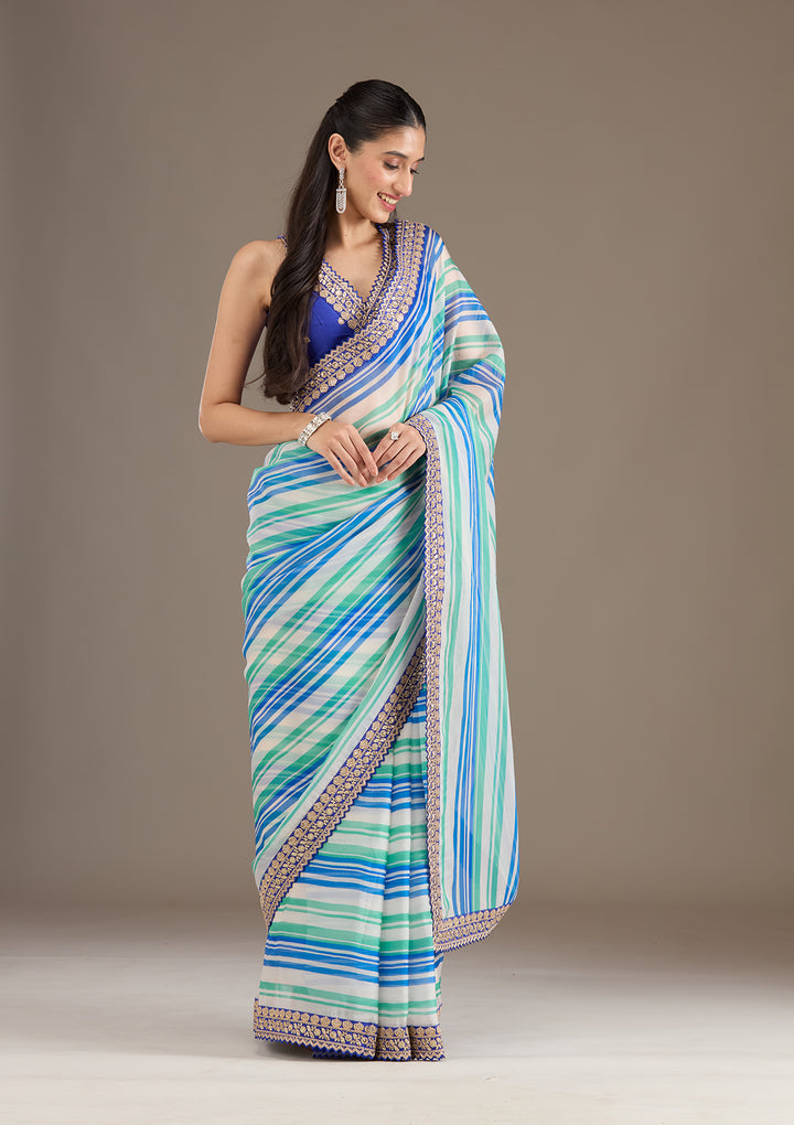 Royal Blue Sequins Tissue Saree