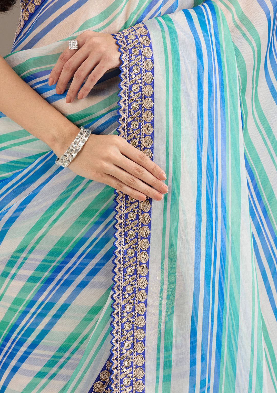 Royal Blue Sequins Tissue Saree