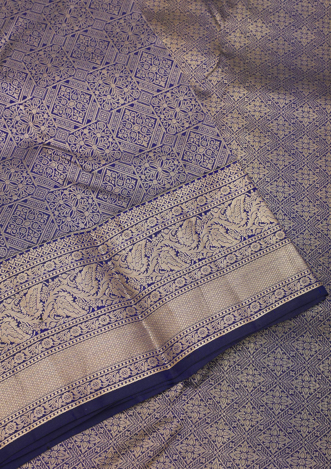 Royal Blue Silk Jaal Gold Zariwork Saree With Matching Blouse Piece