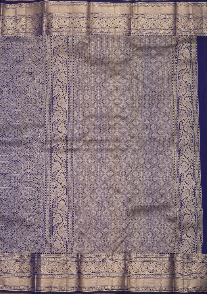 Royal Blue Silk Jaal Gold Zariwork Saree With Matching Blouse Piece
