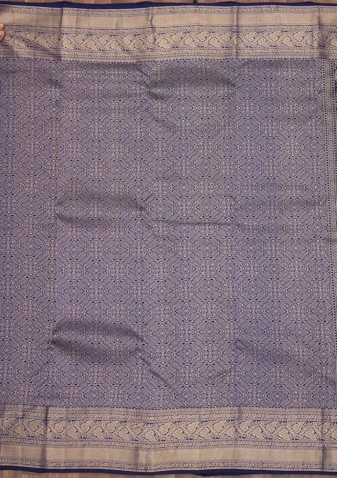 Royal Blue Silk Jaal Gold Zariwork Saree With Matching Blouse Piece
