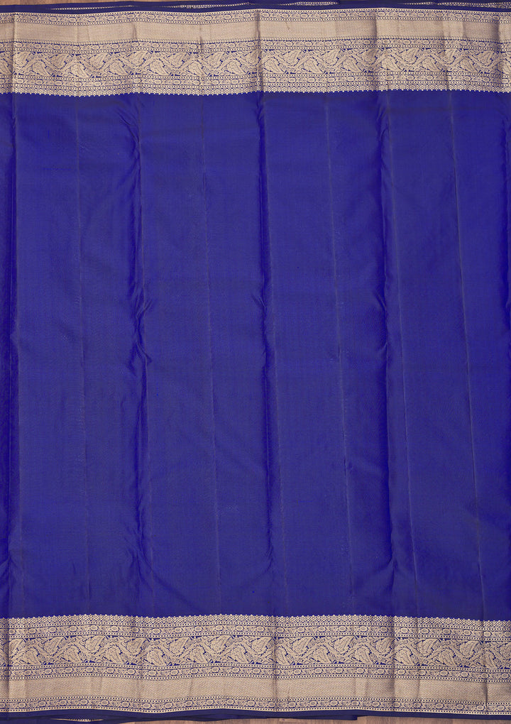 Royal Blue Silk Jaal Gold Zariwork Saree With Matching Blouse Piece