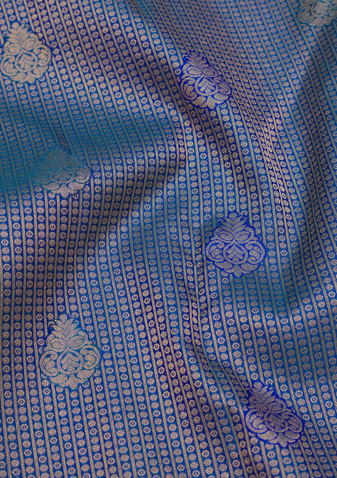 Royal Blue Silk Buti Gold Zariwork Saree With Matching Blouse Piece