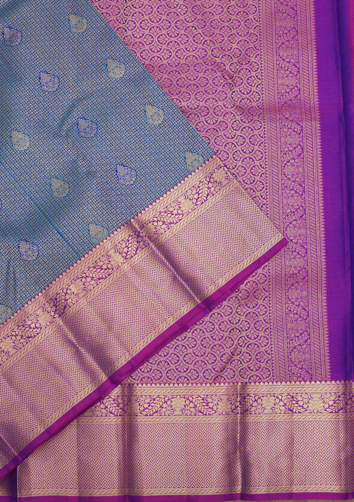 Royal Blue Silk Buti Gold Zariwork Saree With Matching Blouse Piece